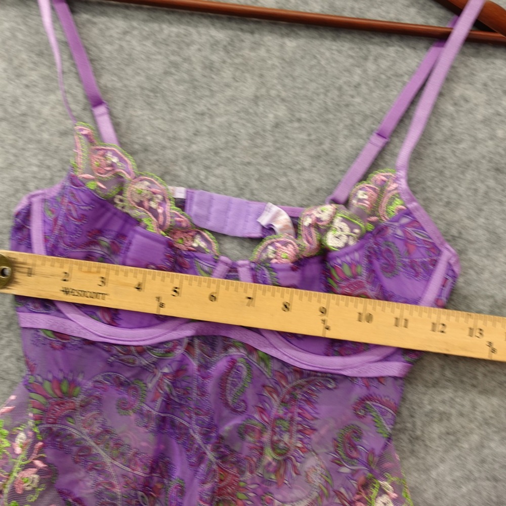 Savage X Fenty Womens Bodysuit M Purple Mesh Lace Underwire Y2K Rave Sexy Sheer - Picture 4 of 14